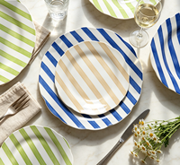 Service de vaisselle moderne en céramique peinte à la main, écologique, avec motifs lignaires colorés, assiettes et bols pour la maison, les restaurants et les fêtes