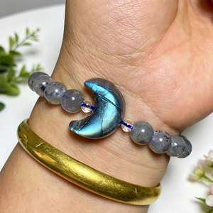 Pulsera de Labradorita Natural con Destellos Intensos, Dijes Tallados de Corazón/Luna/<span class=keywords><strong>Estrella</strong></span>/Cabeza de Gato, Pulsera Elástica de Cristal Curativo, Regalo de Joyería - Product Image 3