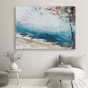 Lienzo Grande para Decoración de Pared, Arte de Lujo Hecho a Mano, Pintura Abstracta Azul Claro para Venta - Product Image 1