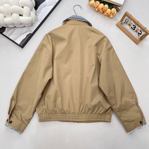 Women Plaid Collar Harrington <b>Jacket</b> Zip Up Elastic Waist Casual Windbreaker Outerwear - Product Image 2