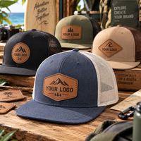 Casquette de baseball trucker vintage à 6 panneaux avec visière plate et patch en cuir personnalisé pour homme, idéale pour le surf et les sports