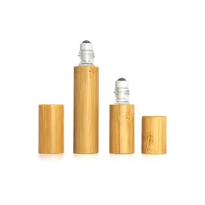 Hot Sale Custom Luxury 10ml 15ml Bamboo Roll On Essential Oil Glass Bottle With Rollerball Bamboo Lid