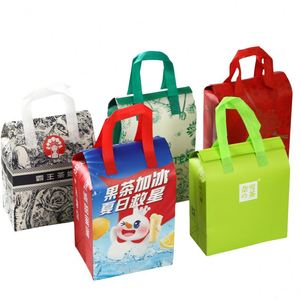 Bolsa Térmica Plegable Portátil para Bebidas, Personalizada para Entrega de Comida, Café, Té Boba, Desechable, Autoadhesiva, de Tela No Tejida - Product Image 2