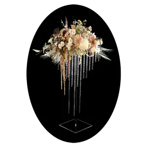 Hiasan meja akrilik kristal bening besar, hiasan tengah meja bentuk persegi, bunga transparan akrilik untuk acara pesta