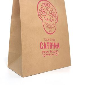 Custom Logo Brown Kraft Paper <b>Bag</b> with Patch Handle Large Pizza Sushi & Salad Takeout Recyclable Restaurant Shop Paper <b>Bag</b> - Product Image 5