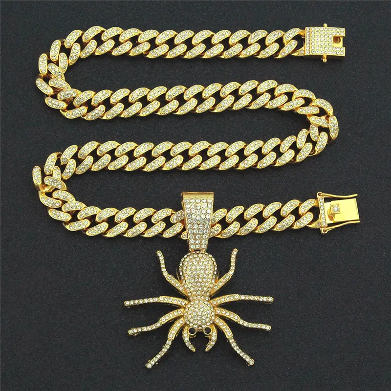 NC-0645 Wholesale Fashion Hip Hop Hot Popular Accessories Big Spider Design Pendant Chain Gold Necklace For Men
