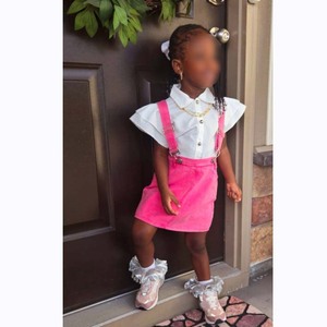 Ensembles de vêtements pour filles de 3 à 7 ans, chemisier à manches bouffantes, salopette en jean, robe, 2 pièces, vêtements élégants pour filles, vêtements d'été pour enfants - Product Image 2