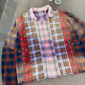 Mặt Trời Faded Màu Hồng Và Màu Đỏ Mặt Trời Faded Thời Trang Phố Tùy Chỉnh Nhà Sản Xuất Quần Áo Nút Xuống Lần Lượt Xuống Cổ Checker Baggy Flannel Áo Sơ Mi - Product Image 3