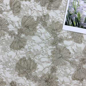 Dentelle en maille plissée florale en polyester de luxe haut de gamme, couleur marron, pour robe de soirée, décoration de la maison - Product Image 2