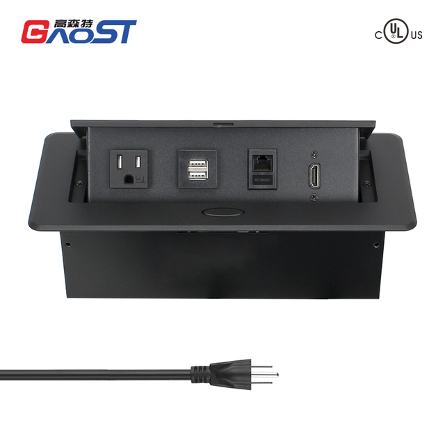 Desktop Pop up Socket with 2 Outlets & 2 USB Ports, Network,HDMI-compatible (Connection Box Desktop Pop up Outlet) Black