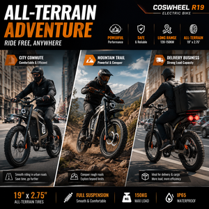 Coswheel R19 ระยะทางวิ่ง 150 กม. แบตเตอรี่ 72V 40AH มอเตอร์ 9000W แรงบิด 240 นิวตันเมตร 7 สปีด ยาง 19x2.75 สำหรับการขับขี่แบบผจญภัย มอเตอร์ทรงพลัง 9000W - Product Image 2
