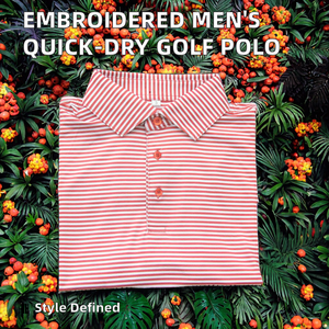 Polo de Golf a Rayas de Secado Rápido con Logotipo Bordado Personalizado para Hombre, Cierre de Botones, Técnica de Impresión con Absorción de Humedad de Seda de Leche - Product Image 3