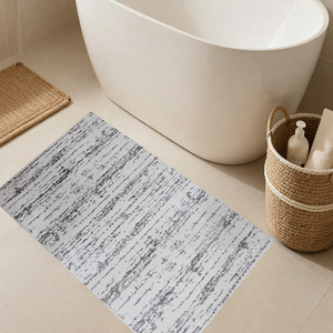 Tapis de bain et tapis de salle de bain Fiore à motif abstrait moderne, rectangulaire, en jacquard, épaisseur moyenne, beige, gris argenté, 60x100cm - Product Image 1