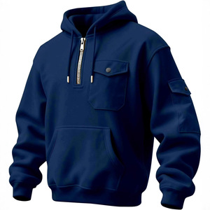 Cross-border New-arrival for <strong>Mens</strong> Spring Solid Pullover <strong>Hoodie</strong> Multi-pocket Hooded Long-sleeve Fleece-lined - Product Image 4