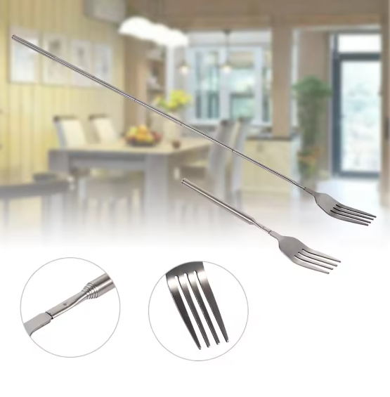 BBQ Fork BBQ Telescopic Extendable Dinner Fruit Dessert Long Handle Fork Stainless Steel Cutlery Telescopic Fork