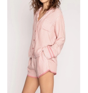 Mới đến poplin phòng chờ Áo sơ mi Pajama đặt 60S bông sợi bông màu hồng sọc áo qua vai - Product Image 2