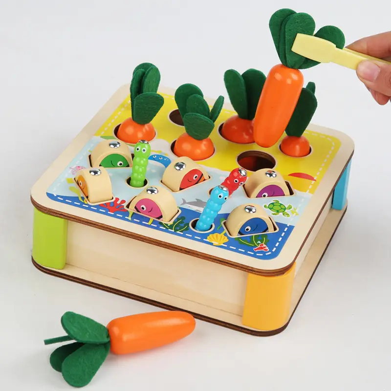 Mainan kayu mainan orang tua Montessori, Mainan Edukatif, permainan memancing magnetik belajar wortel anak-anak prasekolah usia dini