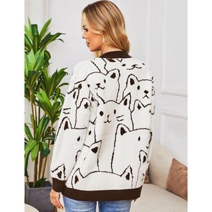 FOXA <b>Cat</b> Knit <b>Cardigan</b> Women Oversized Chunky Button Down Autumn Casual Kawaii Sweater With Cartoon Print Anti Pilling - Product Image 3
