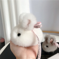Mignon Mini Jade Lapin Clé Pendentif Doux Fourrure De Vison Lapin Lumière Porte-clés Lapin Mort Sac Pendentif