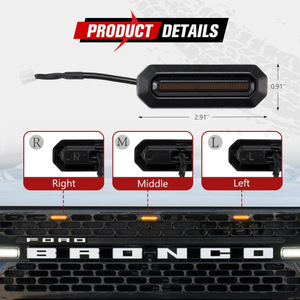 Luz LED para Parrilla de Ford Bronco, 3 Piezas, 12V, 3000Lm, Luz de Advertencia Amarilla para Modelos 2021-2024 de 2/4 Puertas, Mejora de Retrofit - Product Image 3
