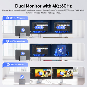 Station d'accueil USB C PULWTOP pour deux moniteurs avec 2 HDMI 4K 60Hz, 3X USB A/C 10 Gbps, Ethernet pour ChromeOS et Windows - Product Image 3