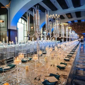 Supports de bougies en cristal à 5 bras, base carrée, pour <span class=keywords><strong>mariage</strong></span>, décoration de table, centre de table en verre - Product Image 2