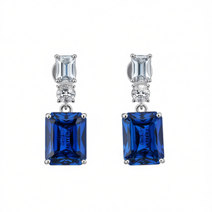 Boucles d'oreilles pendantes Mikimoto E2743 en cristal bleu, monture griffe en argent 925, bijoux de fête classiques géométriques pour femme - Product Image 1