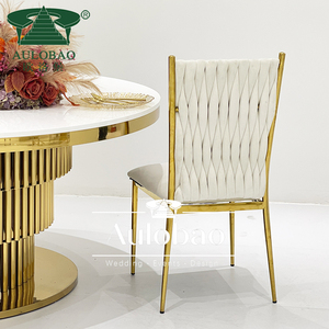 Exquisito terciopelo tejido moderno Acero inoxidable blanco y oro ajustable comedor banquete silla para uso en Hotel - Product Image 4