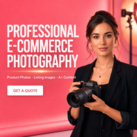 Service professionnel de photographie et de vidéographie commerciales avec équipement en aluminium et en métal pour l'imagerie de produits et la retouche d'images