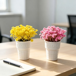 Mini plantes de gypsophile en pot, imitations de coupes à glace, fleurs artificielles, bonsaïs de bureau, pots de fleurs décoratifs bleus, rouges, roses - Product Image 3