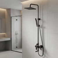Colonne de douche thermostatique de luxe en laiton brossé de haute qualité avec barre coulissante et pommeau de douche pluie pour hôtel et villa