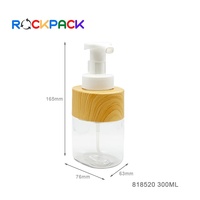 Bouteilles de savon liquide pour les mains en plastique en forme carrée de 300 ml, bouteilles de gel douche en bambou