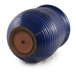 กระถางดอกไม้เซรามิกสีน้ำเงินโคบอลต์เงา ลายริ้วแนวนอน มีรูระบายน้ำ สำหรับตกแต่งสวนในร่ม/กลางแจ้ง - Product Image 4