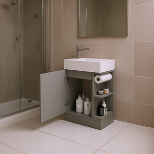 Db 18.6 Solid <b>Wood</b> Bathroom <b>Vanity</b> With Sink Two Tier Shelf Grey Modern Design Floor Standing Contemporary Style - Product Image 2