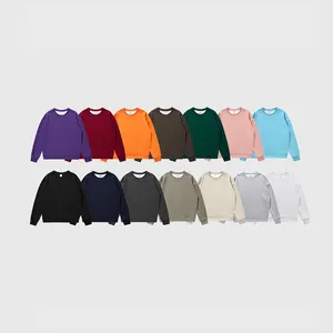 H5407 สินค้าใหม่ขายส่งที่กําหนดเอง 380g ผ้าฝ้ายสีทึบ Crewneck เสื้อผู้หญิงผู้ชายเสื้อ