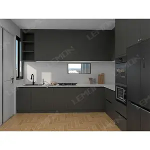 Lemon Modern Smart Kitchen Cabinet Black Matt L Shaped Built in Kitchen Pantry Cupboard Fitting Home Kitchen