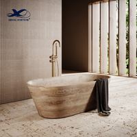 RF Home Decoration Baignoire ronde durable de style occidental Baignoire en pierre de travertin beige naturel