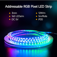 Lampu Strip LED RGB Addressable Ultra Narrow 3mm 0807 5V 160 LED/m 2 LED Dapat Dipotong Fleksibel Pita LED Pixel IC LED Strip