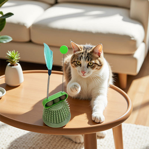 Nuova bacchetta interattiva Teaser per gatti con giocattolo da masticare infuso erba gatta e accessori di piume per l'intrattenimento da solista - Product Image 1