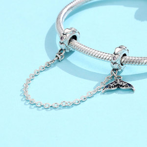 Abalorio Colgante de Plata S925 con Cadena de Seguridad Oceánica, Cola de Ballena de Esmalte Azul y Circonita Cúbica, para Pulsera - Product Image 3