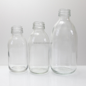 Bán buôn Vòng rõ ràng 100ml 125ml 250ml xi-rô trong suốt Chai thủy tinh để uống chai chất lỏng bằng miệng với nắp nhôm - Product Image 3