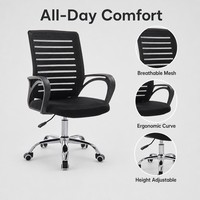 Chaise de bureau minimaliste en maille respirante, hauteur réglable, accoudoirs fixes, chaise de bureau pour le personnel