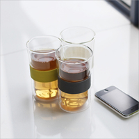Ensemble de tasses à café et à thé en verre borosilicate à double paroi de luxe de 12 oz avec anneau en silicone, gobelet transparent