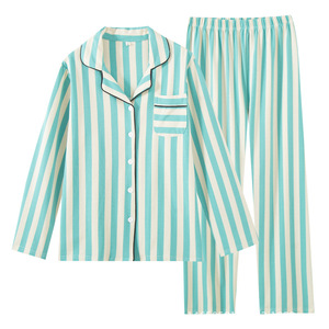 <span class=keywords><strong>Pigiama</strong></span> da donna in cotone a righe verticali con risvolto, modello 2026, lusso <span class=keywords><strong>leggero</strong></span>, traspirante, assorbe il sudore, caldo e confortevole per la casa - Product Image 1