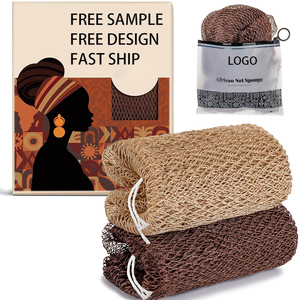 Éponge de bain exfoliante en filet africain avec logo personnalisé pour le nettoyage du <span class=keywords><strong>corps</strong></span>, éponge avec nœuds, design à cordon, convient à tous les types de peau - Product Image 1