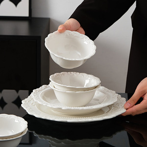 Vintage stijl geëmbosseerd keramisch servies met crèmekleurige porseleinen borden, Westerse stijl geëmbosseerd keramisch servies - Product Image 4