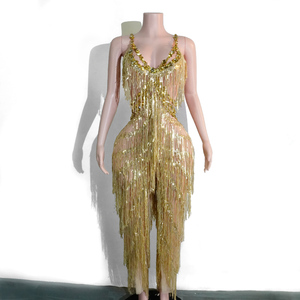 Traje de Lentejuelas Doradas Brillantes con Flecos y Borlas para Mujer, Disfraz para Baile Latino, Samba, Carnaval, Espectáculo de Vegas, Actuación en Escenario - Product Image 2