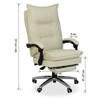 Chaise de bureau de direction à dossier haut en cuir PU blanc ivoire, pivotante, avec repose-pieds