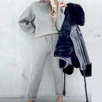 Costumes pour femmes FNJIA personnalisés, hiver, manches longues, tricot respirant, uni, anti-rides, anti-boulochage, nylon/acrylique, col rond