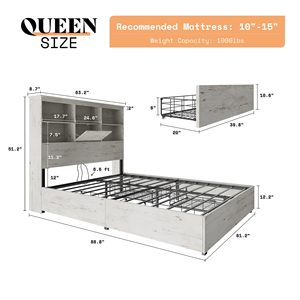 Base de lit King moderne 51.<span class=keywords><strong>2</strong></span> "tête de rangement LED 4 bacs de rangement station de charge solide vieux blanc reine aucune tête de lit requise - Product Image 2